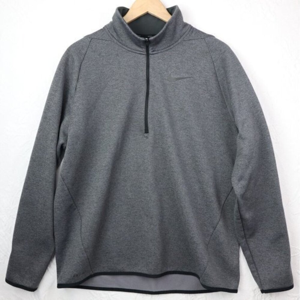 Mens Nike Zip Pullover Shirt Dri Fit Top L Sweatshirt Fleece Lined Gym Run Large